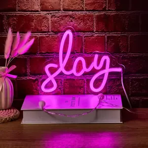 Neon Slay Letter Sign, USB Powered Wall Decor Light for Concerts Halloween Christmas Birthdays Parties, Trendy Bar Decoration, Decorative Wall Light