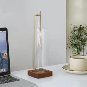 Incense Holder, Clear Glass Scented Incense Burner with Wooden Base, Incense Burner Holder for Home Office Desktop Decor, Air Fragrance Diffuser, Aromatherapy Scent Diffuser