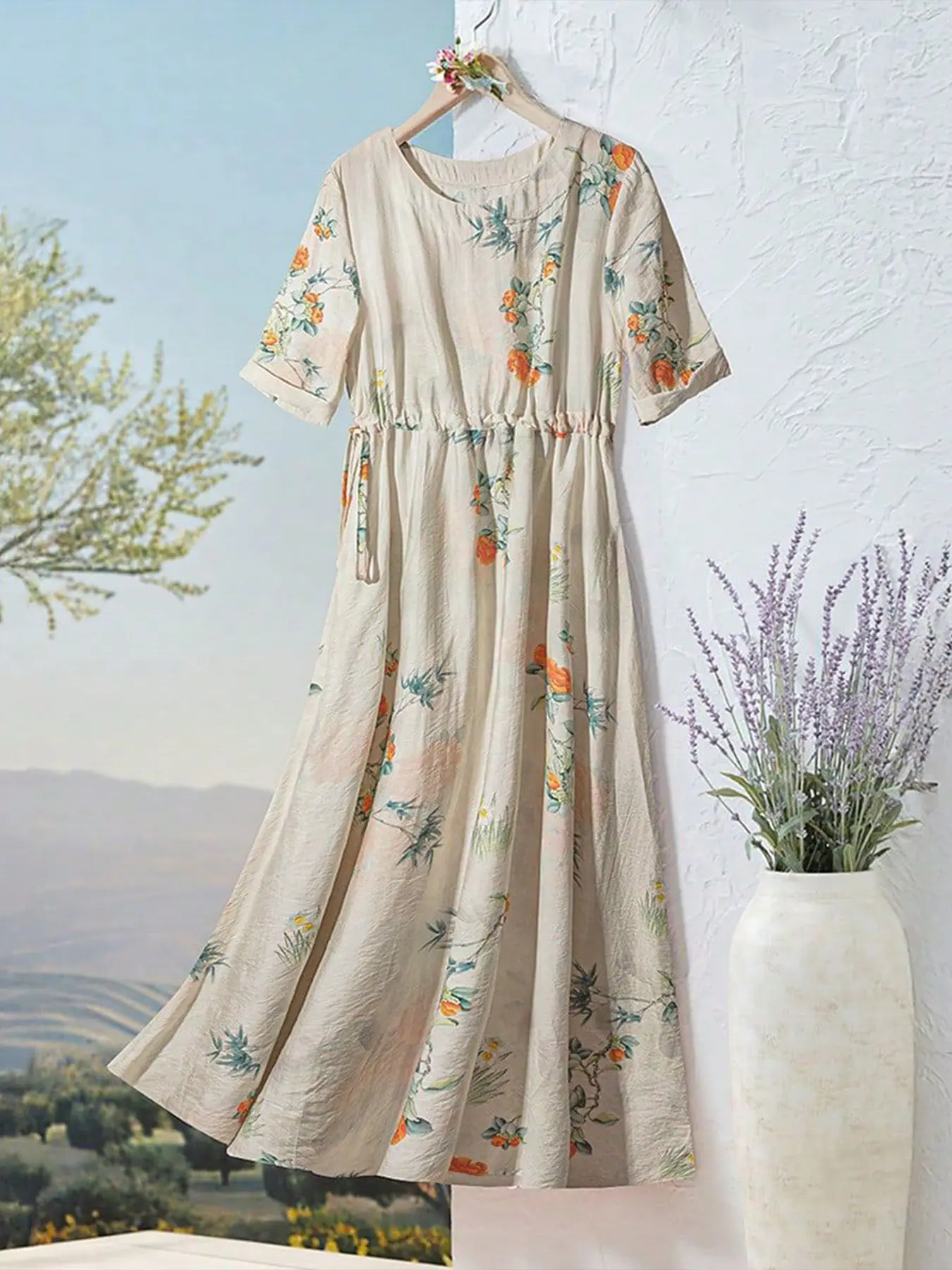 princess polly baby blue dress Beige Linen Dresses main image 1