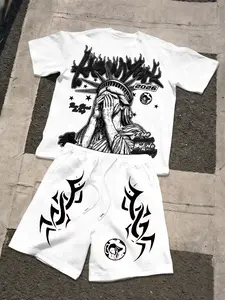 Men's Summer New York Statue of Liberty Cool Short Sleeve Set, Perfect Fit American Street Style, Casual for Shopping and Hanging Out