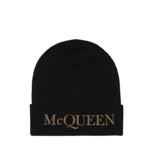 Alexander Mcqueen Men Black Cashmere Beanie Hat