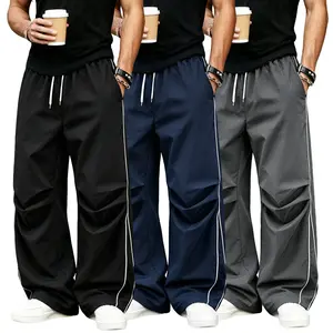 3-Pack — Men’s Loose Long Pants, Drawstring Wide-Leg Sports Pants, Casual Streetwear Long Pants with Side Stripes