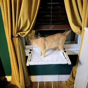 Cat Window Perch with Cushion Bed – Sturdy Wood & Metal Frame Hammock for Large Cats, Adjustable Sill Seat