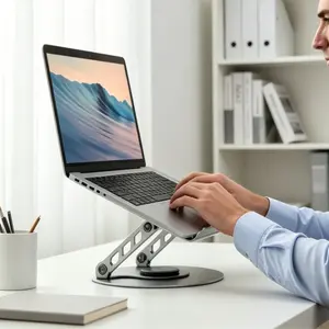 Ergonomic Laptop Stand for Desk, 360° Rotating Foldable Aluminum Alloy Computer Stand, Adjustable Height Notebook Riser with Open Cooling Airflow Design, Stable Laptop Holder for 10-17 Inch MacBook, Dell, HP, Lenovo, Office Setup