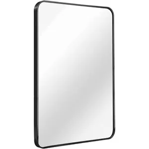 Black Metal Framed Rectangular Bathroom Mirror, 24x32 Inches Wall Mirror with Shatterproof Film for Easy Installation in Modern Homes and Contemporary Rooms
