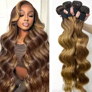 【JOPEAR】30 Inch Highlight Ombre Body Wave Bundles Human Hair 14A 100% Unprocessed Remy Real Human Hair Bundle P4/27 Colored Honey Blonde Raw Hair Extensions Weave Bundles #Summer