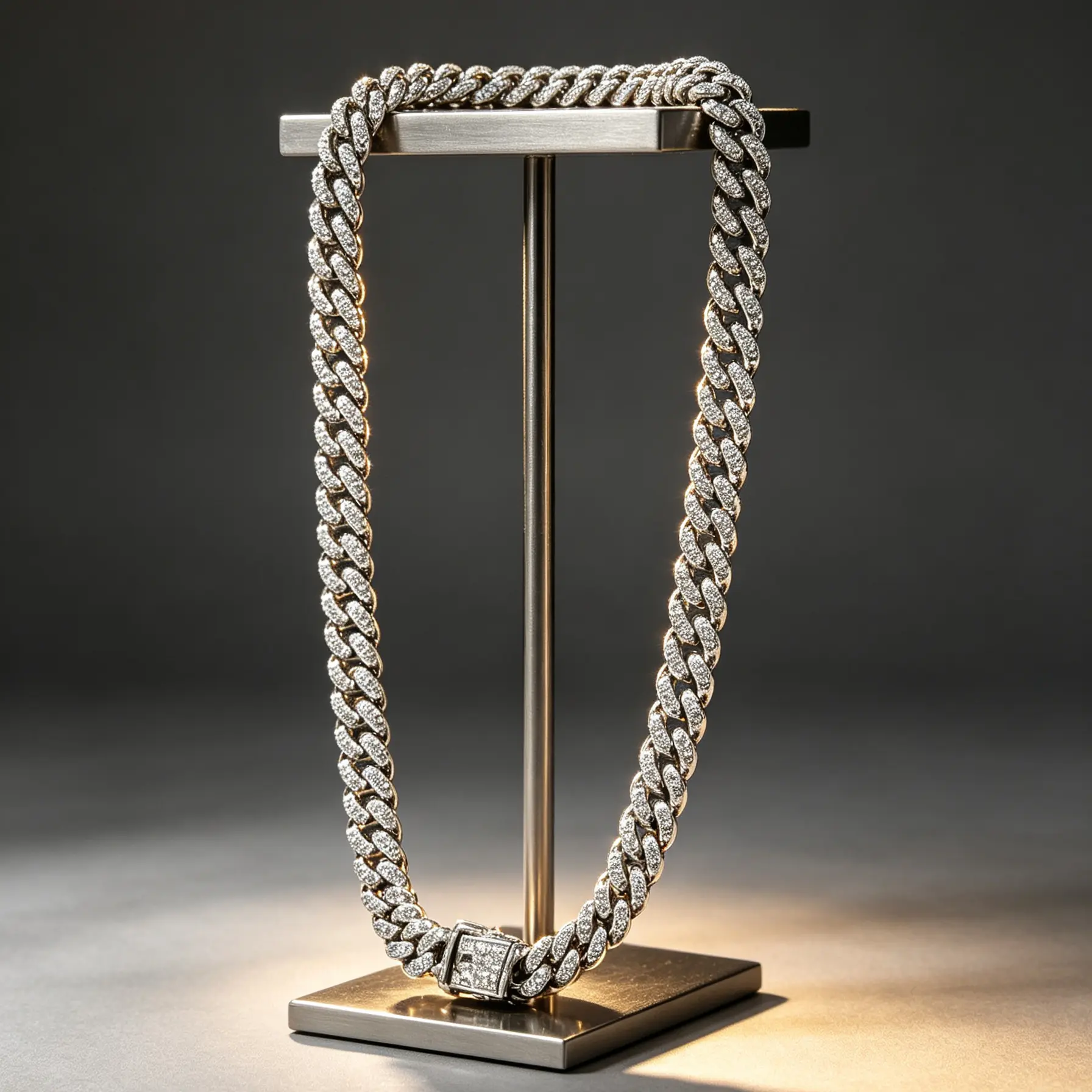 Cool Tone Fully Paved Cuban Link Necklace