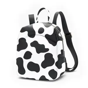 Alikpop Unisex Youth Synthetic Geometric Cow Mini Backpack - Waterproof Women's Small Purse with Charm, Cute Bookbag for Outdoor Travel Shoulder Use