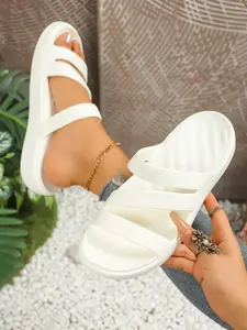 Women's Plus Size Couple Thick Sole Sandals, Multi-Color Cross Strap Soft Elastic Slippers, Unisex Home Outdoor Anti-Slip Beach Shoes, Two Strap Sandals