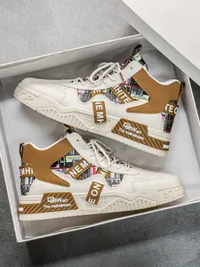 Men's Letter Tape Lace Up High Top Sneakers, Casual Comfortable Sports Shoes for Daily Wear, Trendy All-match Sneakers for Men