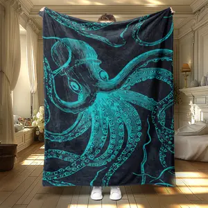 1pc Octopus Pattern Flannel Blanket, Soft Warm Digital Print Throw for Office Living Room Bed Sofa, Perfect Holiday Birthday Gift