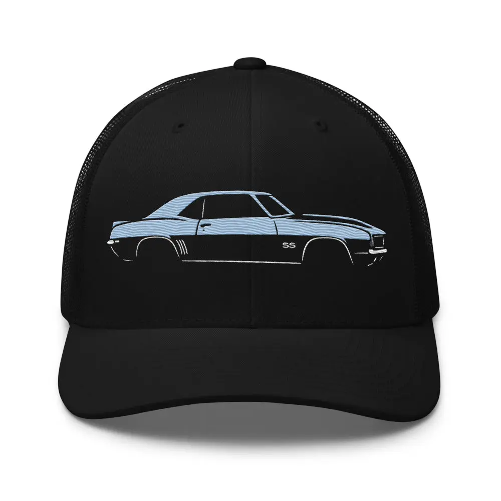 Glacier Blue 1969 Camaro SS Trucker Hat – Classic Muscle Car Embroidered Meshback Cap