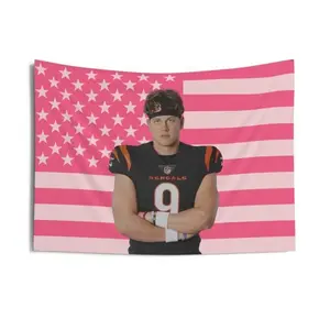 Joe Burrow Pink American Flag Tapestry, aesthetic room decor, funny room decor, Joe Burrow gift Decoration Cotton Decorative Light