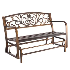 VEVOR Outdoor Bench, 50 inch, Carbon Steel Metal Frame with Cast Iron Backrest and Round Edge Armrests, Weatherproof Outside Glider Bench for Patio, Garden, Park, Yard, Front Porch, Antique Bronze