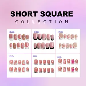 G Nails Short Square Collection 100% Handmade Press On Nails 10 pcs Reusable for Holidays Parties Birthdays Office Use