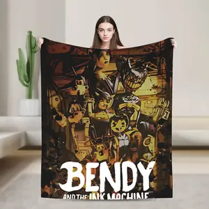 Bendy and the Ink Machine bagro-themed printed flannel blanket - warm and cozy, a must-have for the sofa, office, and travel, and the perfect gift.