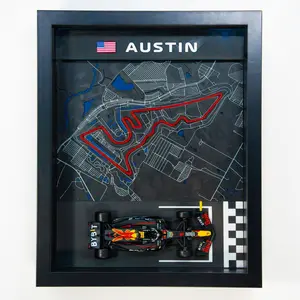 AUSTIN 3D Printed Race Track Display with Die-Cast Car Motorsports Wall Art 10in x 8in x 1.5in Black Frame for Bburago 1:43 Scale