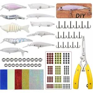 Unpainted Fishing Lures Making Kit DIY Blank Lures Crankbaits Minnow Jerkbait Hard  Set with Treble Hooks, Split Rings, Lure Eyes Lure Making Supplies Make Your Own Fishing Lures