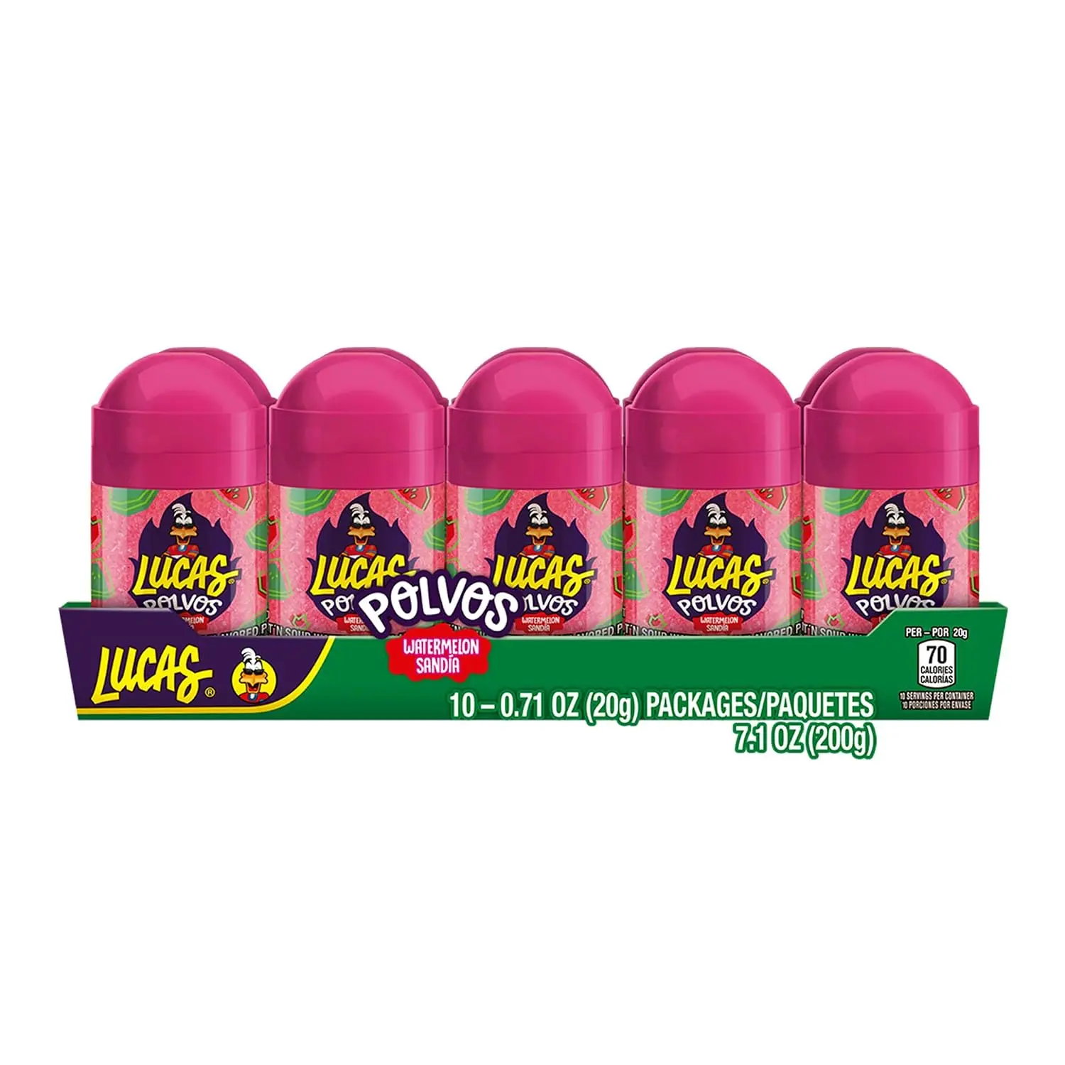 Lucas Powder Watermelon Flavored Candy, 0.71oz - 10 Pieces Pack for Treats, Fruit, Parties, Piñatas
