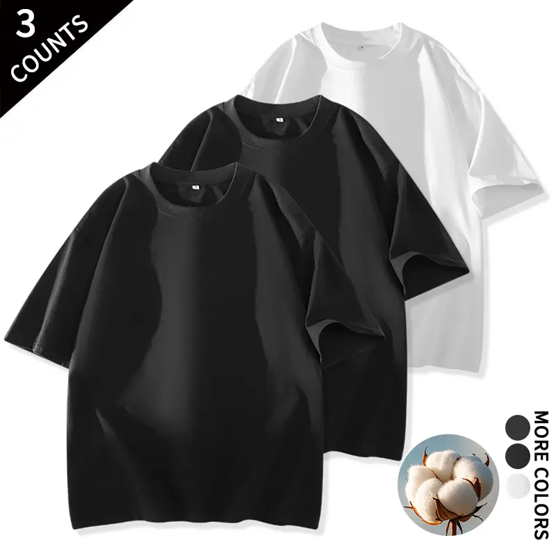 Skin-friendly Breathable Pure Cotton Oversized T-Shirts 3 Pack for Men, Flattering Crew Tops for Office Commute & Home Relaxation