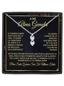 To Soulmate Necklace Gift Infinity Double Heart Pendant with Cubic Zirconia,Wedding Anniversary/Birthday Surprise/Couple's Gift