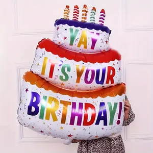 1pcs New colored candles, three-layer cake, balloon, party decoration, YAY cake, aluminum foil, balloon, Happy Birthday