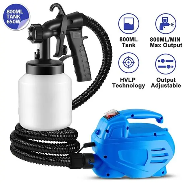 HVLP Paint Sprayer 650W 800ML, 800ML/Min Output 3 Spraying Patterns Water Oil Primer Sprayer with Motor Strap-1230 mtb upgrade