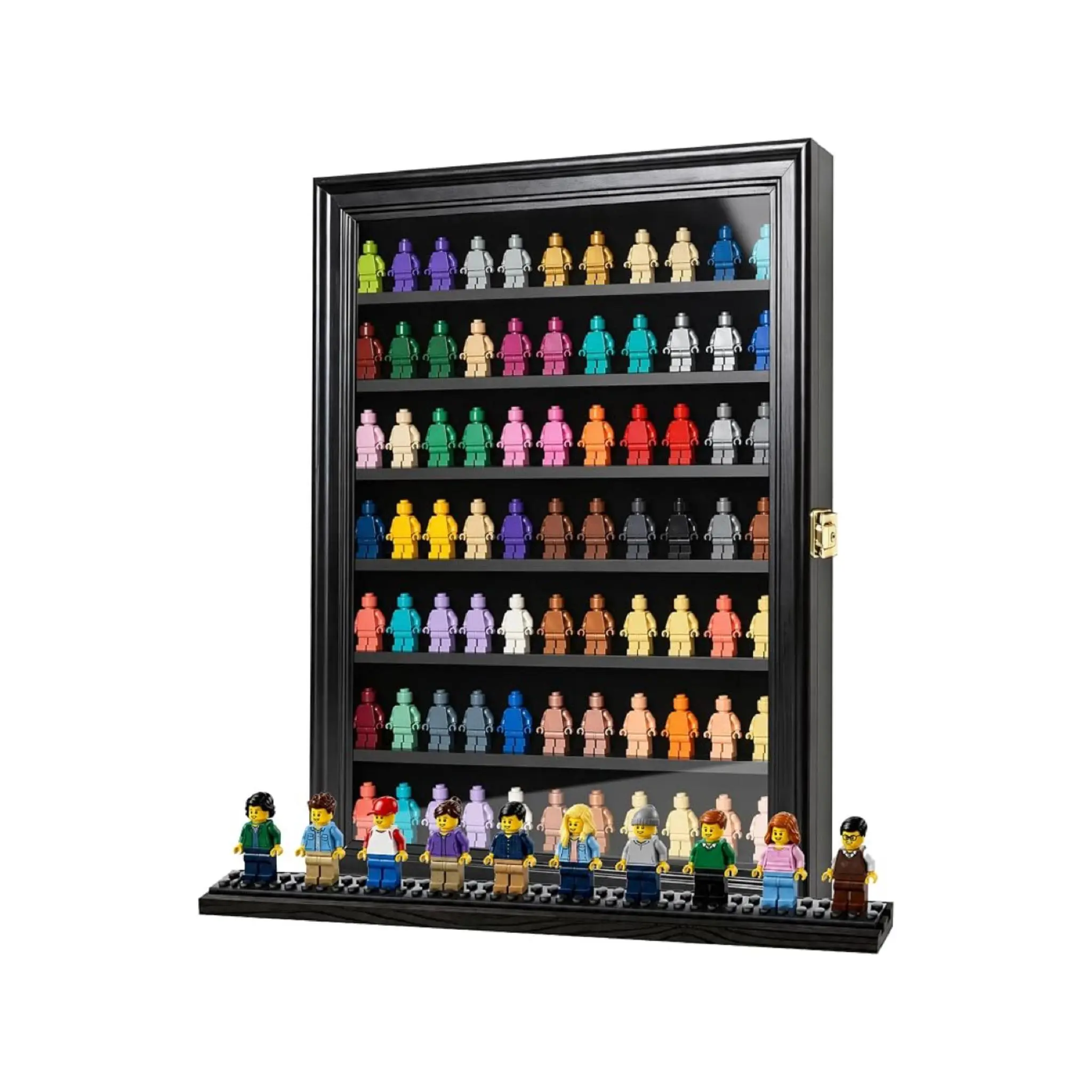 Minifigure Display Case Wall Mounted Lockable Cabinet with UV Door, Adjustable Shelves & Anti-Slip Strips – for Building Block Toys, Model Cars, Action Figures, Coins, Medals, Black Decor Gift