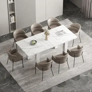 Vabches Extendable Dining Table for 6 8 10, 55'' to 78" Expandable Dining Room Table Modern Large Transformer Rectangle Dining Room Table Space Saving for Small Apartment Conference, White Marble