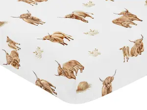 Sweet Jojo Designs Fitted Baby Crib Sheets (Boho Highland Cow) for Boys or Girls, Infant Nursery, Toddler Room - Standard Size (Farm Animal, Bohemian, Watercolor, Rustic Farmhouse, Gender Neutral)