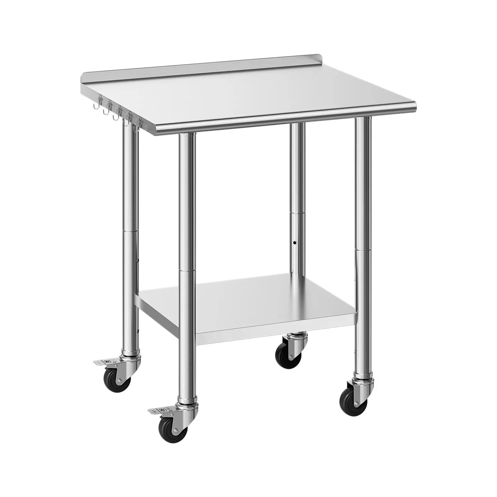 Stainless Steel Work Table with Wheels and Backsplash, 24x30 Inch Food Prep Table, Commercial Kitchen Workstation with Adjustable Undershelf, Heavy-Duty Metal Utility Worktable for Restaurant, Home, and Outdoor Use