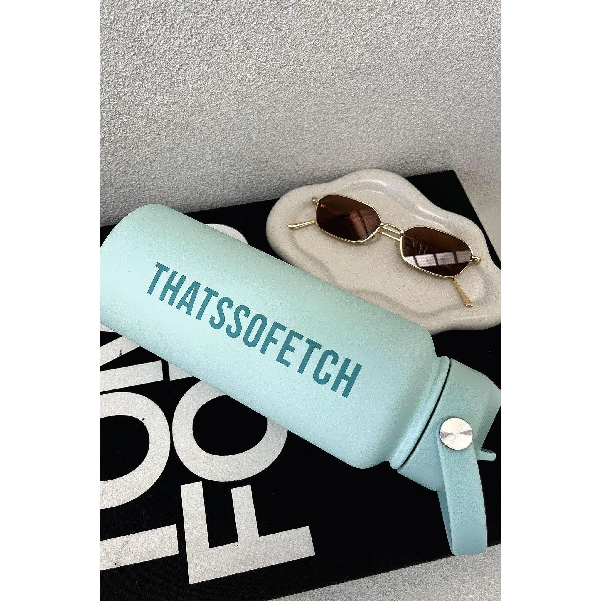 TSF Insulated Wide Mouth Stylish Drink Flask, 1L Portable Vacuum Bottle with Lid and Straw - Blue
