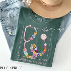 Comfort Colors Nurse Created With A Purpose Shirt Floral Stethoscope Christian Nurse Tee Faith Nurse Shirt Comfort Colors