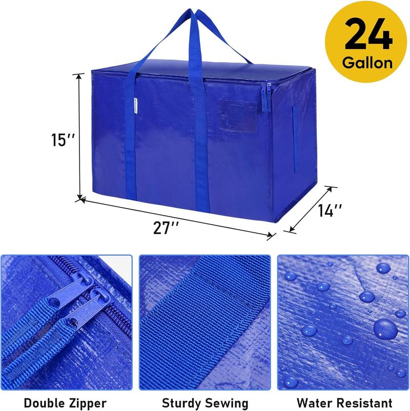 CasaBella 24 Gallon Extra Large Heavy Duty Foldable Moving Bags With Carrying Handles, Zippers and Tag Pocket, Outdoor Camping, water proof Organiser