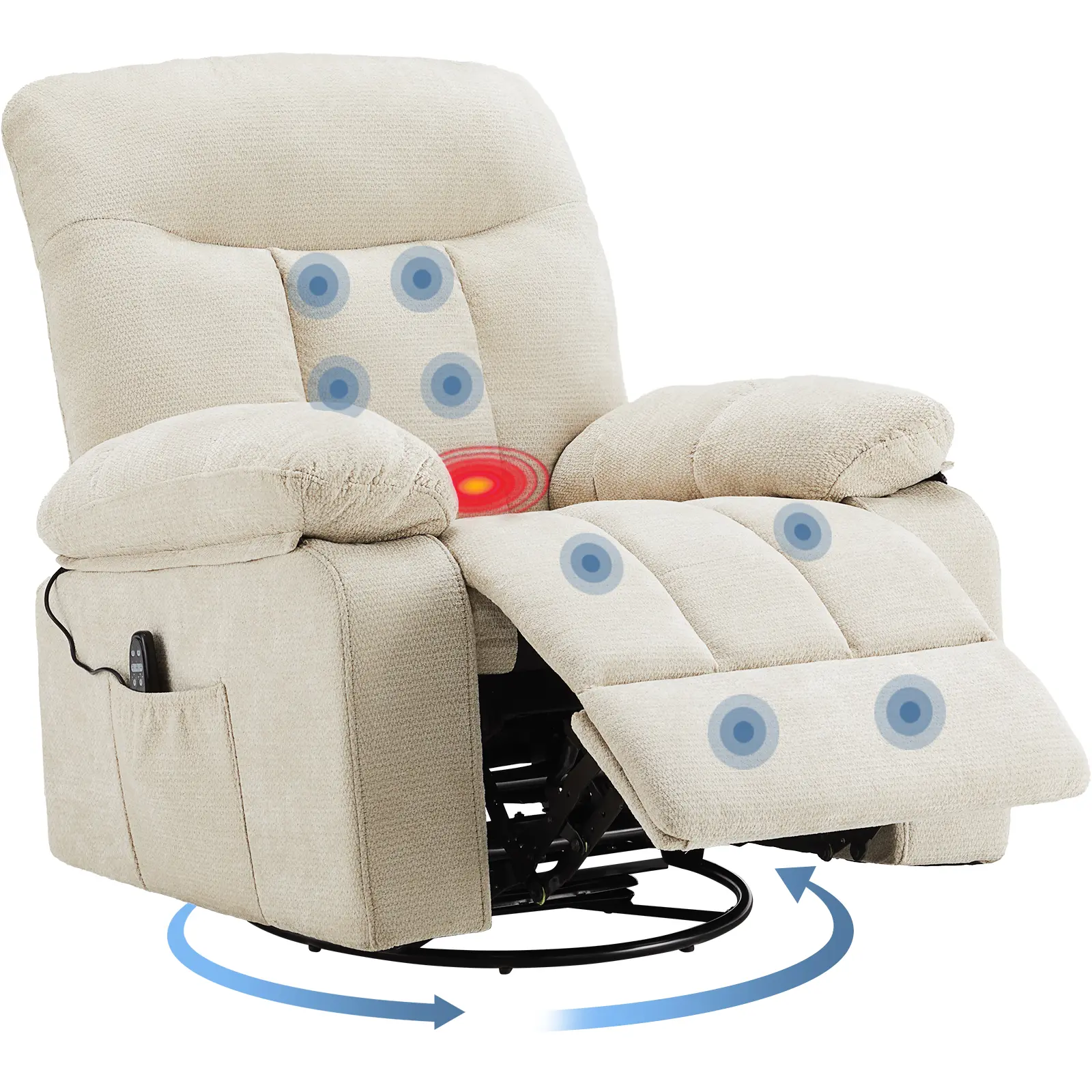 Rocker Recliner Chair, Swivel Recliner with Vibration Massage & Lumbar Heating, 270° Rotating Chenille Fabric Recliner with footrest for Living Room & Bedroom Rocker Recliner Chair, Swivel Recliner with Vibration Massage & Lumbar Heating, 270° Rotating Chenille Fabric Recliner with footrest for Living Room & Bedroom