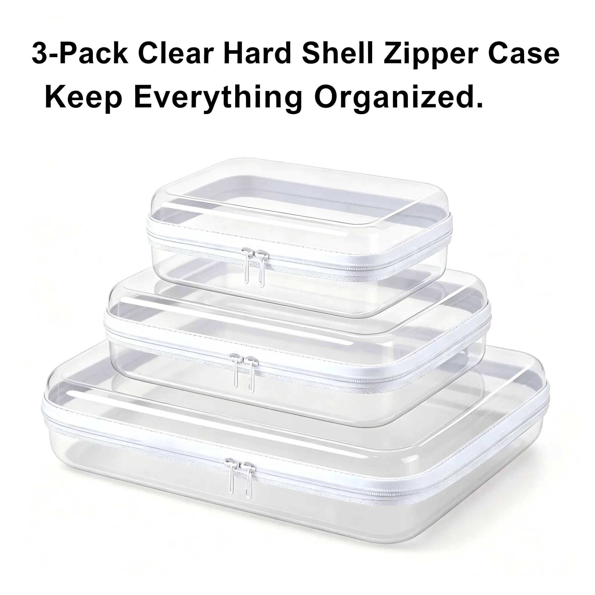Hard Transparent PVC Storage Set of 3, Dustproof Waterproof Zipper Organizer for Daily Cosmetics, Beads and Travel Accessories, Ideal Household Present for Wife and Mom