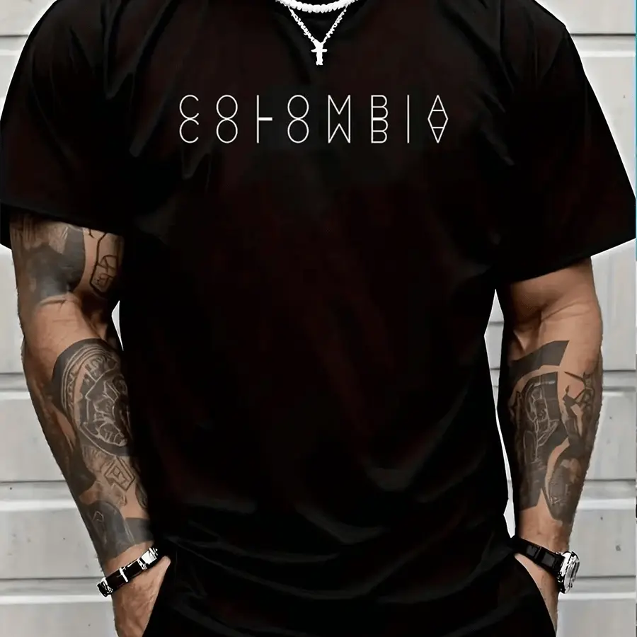 Men's 100% Cotton Short-Sleeve Colombian Word Art Reflections Souvenir Graphic T-Shirt, Casual Fashion Top, Shortsleeve