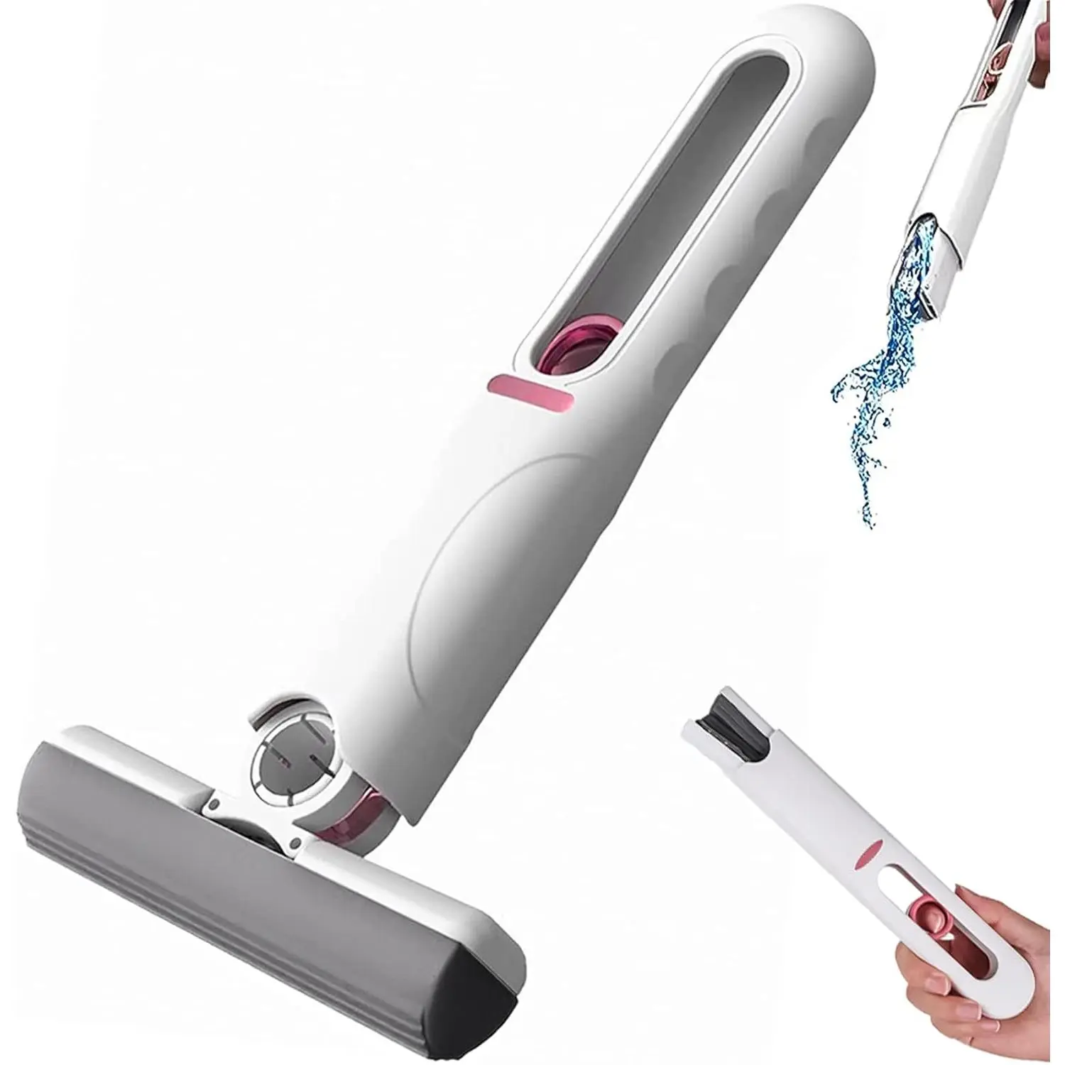 Portable Self-Squeeze Short Mop, Mini Lazy Hand Wash-Free Strong Absorbent Mop, Wet and Dry Use, Floor Cleaning System for Bathroom Kitchens Tableware Desktop Glass (1 Cotton Head + 1 Squeeze Handle) small mop 2 month  old linoleum soap highly scented