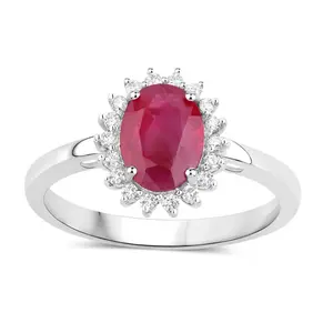 1.58 Ct Oval Pink Ruby Diamond Prong 10K Gold Halo Solitaire Ring