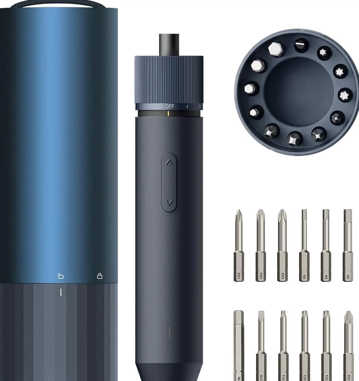 HOTO 12-in-1 Electric Screwdriver Rechargeable, Cordless Screwdriver Set | 1/4'' Hex Bits, USB-C, 3 Torque Settings, LED Light, Ideal for Furniture, Home Repairs