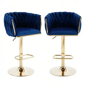 Set Of 2 Adjustable Height 360 °                             Swivel  Stools – Soft Velvet Upholstered With Padded Back, Sturdy Gold Metal Base |                             Ideal For Kitchen Island, Home  & Breakfast Nook Faux Leather Bar Double Sliding T