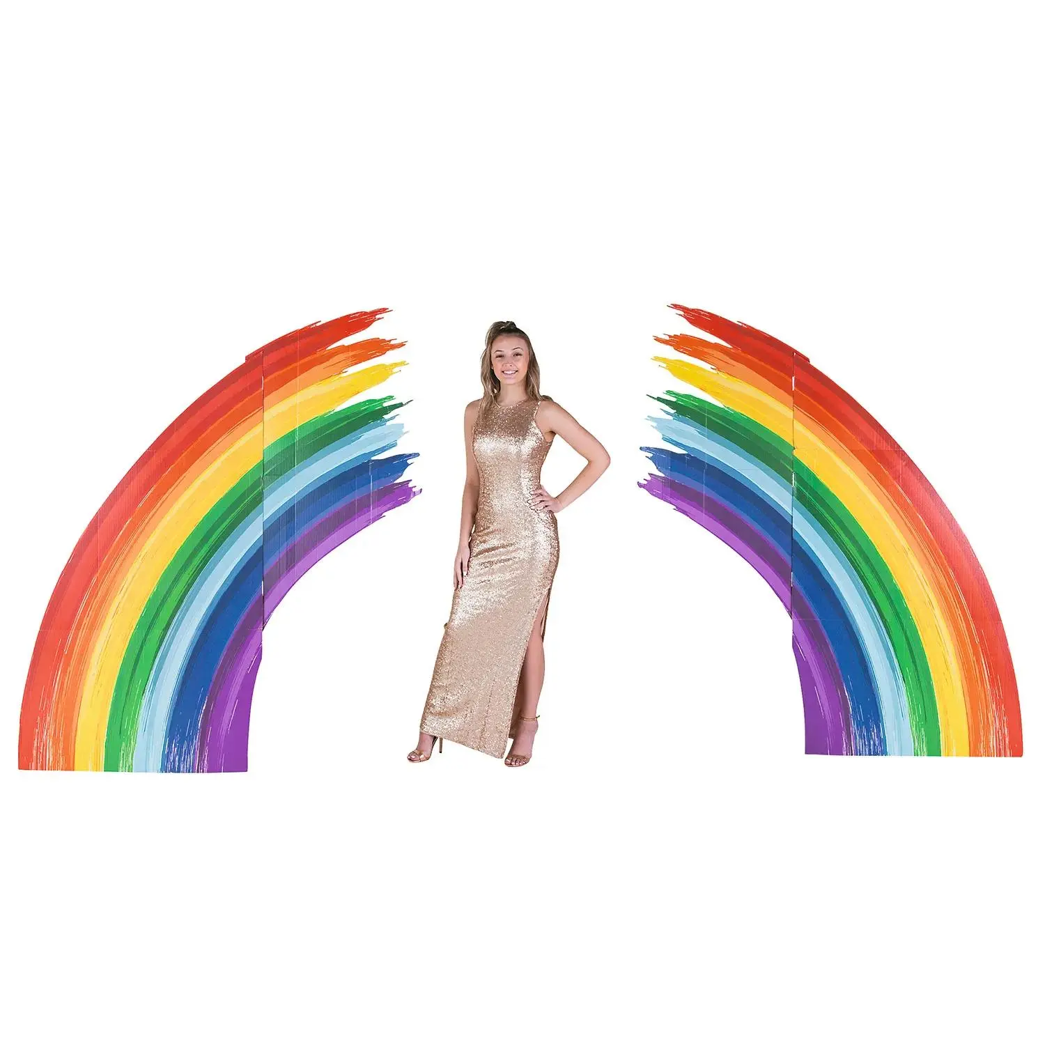 Rainbow Brush Strokes Cardboard Cutout Stand-Ups - 2-Pc, 73.25 in, Multicolor Cutout Design, Decor for Photo Ops & Rainbow-Themed Events