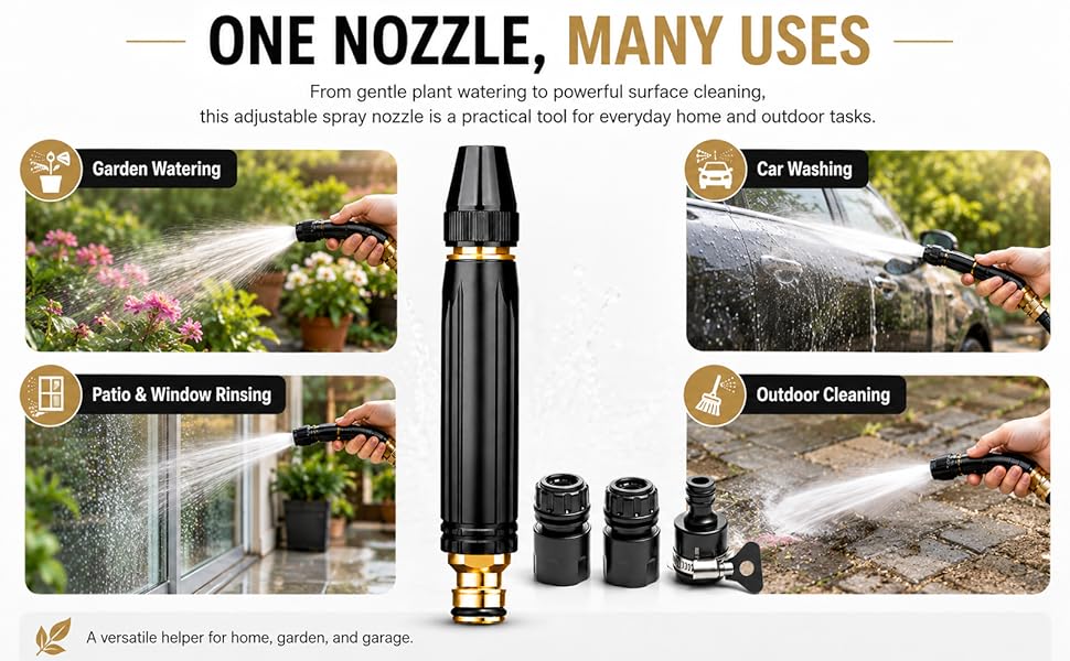 2026 Home High-Pressure Car Wash Water Gun with Booster Nozzle, Car Wash Water Gun Garden Hose Sprayer, 3 Adjustable Spray Patterns, for Watering Plants, Vegetables, Car Washing (Pacifier Interface)