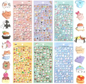 600+ Mini Puffy Stickers - Cute Tiny Small Kawaii 3D Puff Sticker for Kids,Girls,Adults - Japanese Micro Sticker for Rewards,Phone Case,Album-Includes Little Animals,Cats,Food & More,6 Sheets