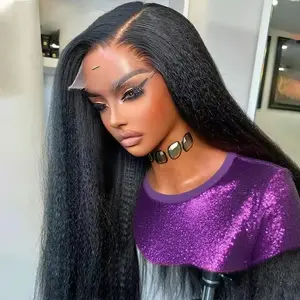 Kinky Straight 13x6 Lace Frontal Wigs Invisible Strap 360 Full Lace Wig Human Hair Yaki HD 360 Lace Front Wig 180 Density Glueless Wig Human Hair SummerVibes