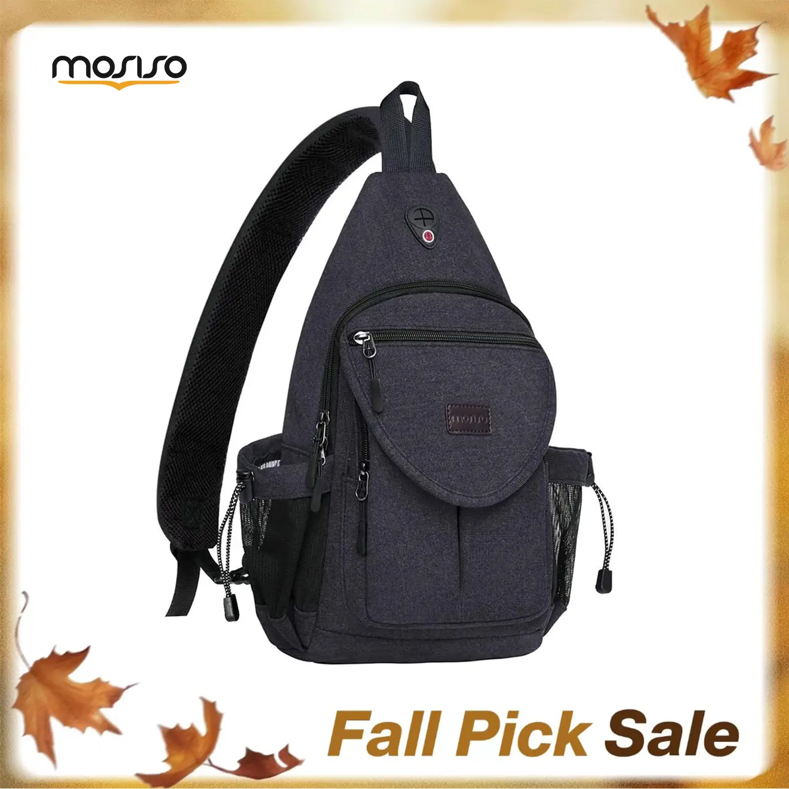MOSISO Unisex Canvas Sling Bag - Adjustable Strap, Many Carry Modes (Crossbody, Chest Backpack, Shoulder, Fanny, Waist) - Fits 6-11" Tabs, Anti-theft Pocket, Water Bottle Holder - Travel Hiking Versatile Sports & Outdoor Gym Bag