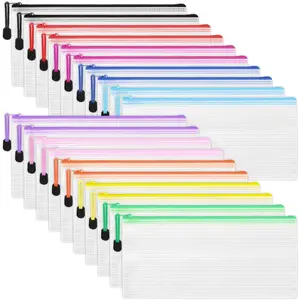Mesh Zipper Pouch 20count 9.5x4.5 Inches Small Organizing Bags in 10 Colors for Travel Storage and Office Supplies Storage
