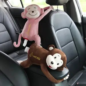 Car Seat Backrest Trailer Creative Interior Supplies Car Seat Decorative Tissue Box Cartoon Cute Monkey Armrest Box Drawer