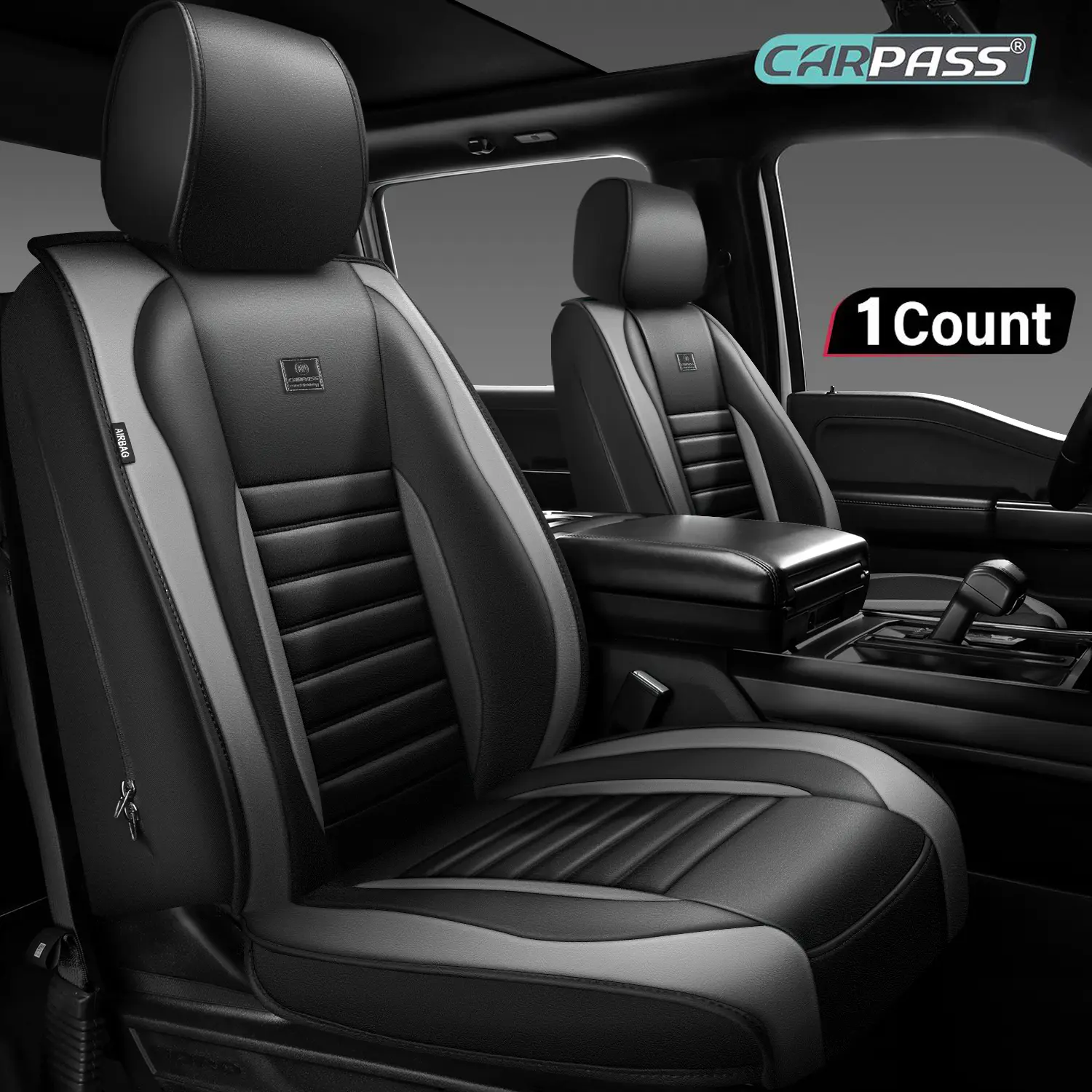 CAR PASS Nappa Leather Seat Covers Protection for Front Seats Universal Waterproof & Anti-Slip Design Airbag Compatible for Sedan, SUV, Pickup Truck Black 1 Count