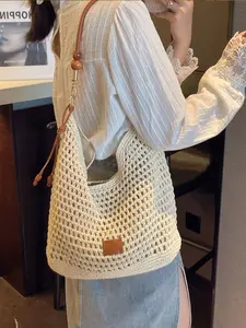 Women's Large Capacity Woven Tote Bag, Single Shoulder Crossbody Bag, Farmhouse Style Beach Vacation Bag, Underarm Clutch